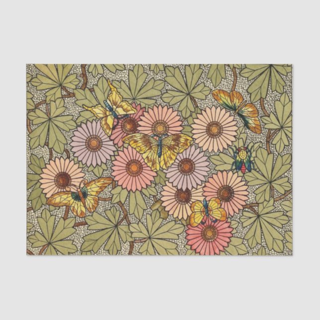 Papier Mousseline Art de la mosaïque de style verre floral papillon (Recto)