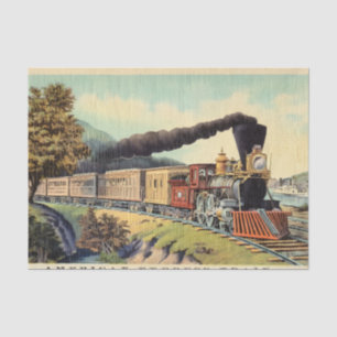 Papier Mousseline Art de train à vapeur vintage coloré, carte postal