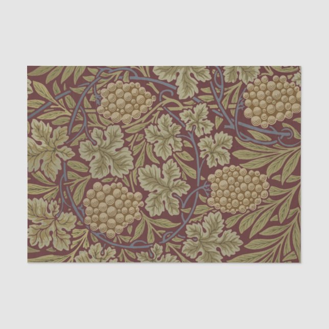 Papier Mousseline Art de vigne rouge vert William Morris (Recto)