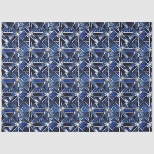 Papier Mousseline Art Déco Bleu Géométrique (Recto)