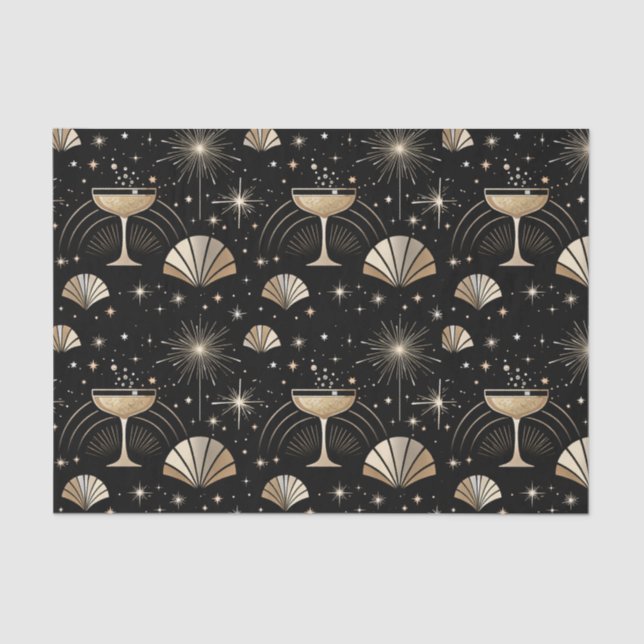 Papier Mousseline Art Deco Champagne Constellations Night Pattern (Recto)