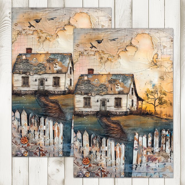 Papier Mousseline ART DÉCO DÉCOUPAGE MIXTE Ferme Rustique (RUSTIC FARMHOUSE MIXED MEDIA ART DECOUPAGE TISSUE PAPER)