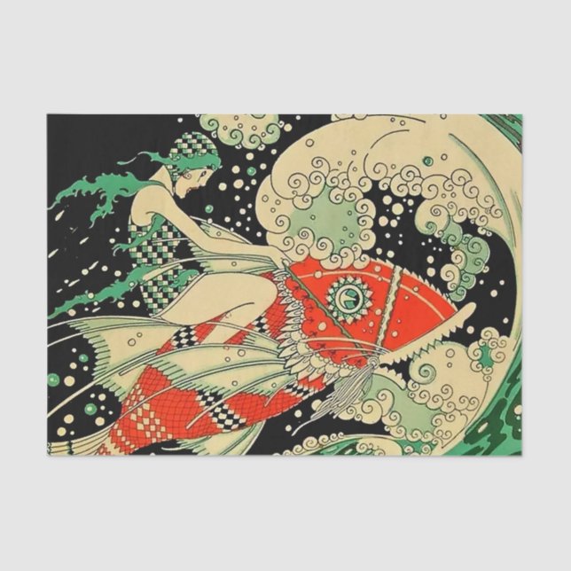 Papier Mousseline Art Déco "Eau" De José Carlos (Recto)