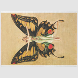 Papier Mousseline Art Déco Fairy Butterfly Woman Yellow Decoupage