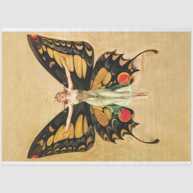 Papier Mousseline Art Déco Fairy Butterfly Woman Yellow Decoupage (Recto)