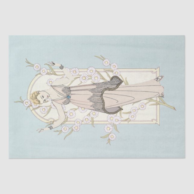 Papier Mousseline Art Déco Française Lady Daisy Arch Découpage Bleu  (Recto)