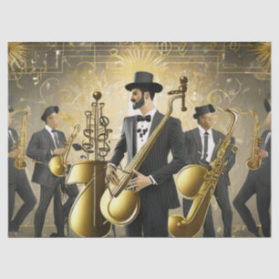 Papier Mousseline Art Déco Gold et Black Jazz Band