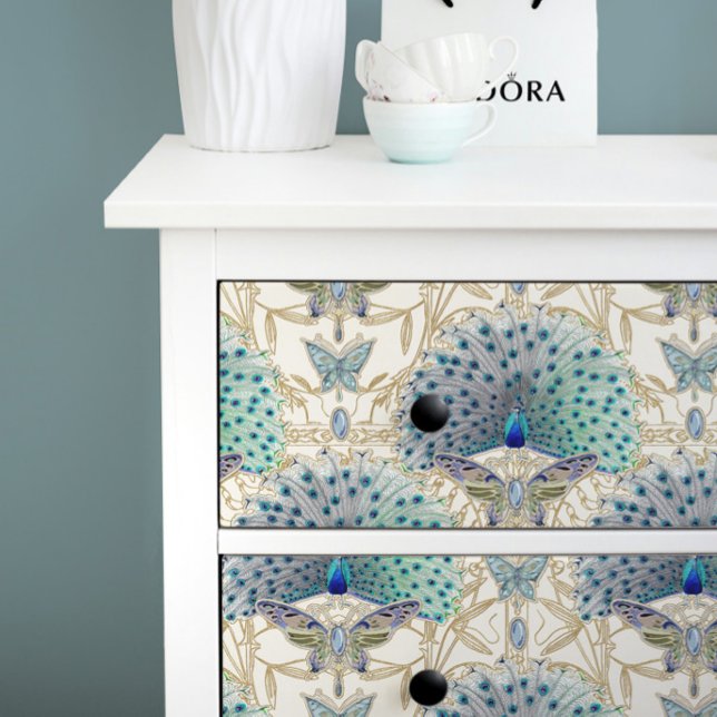 Papier Mousseline Art Déco Nouveau Peacock Butterfly Gold Decoupage (Créateur téléchargé)