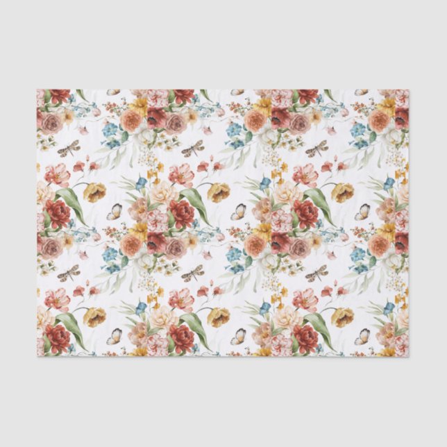 Papier Mousseline Art floral hollandais de nature morte rouge et or (Recto)