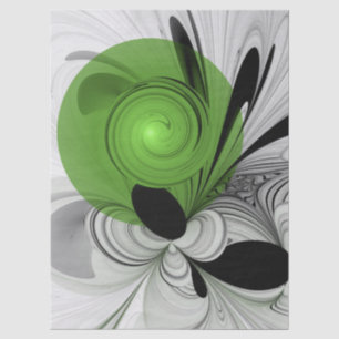 Papier Mousseline Art fractal abstrait noir et blanc avec vert