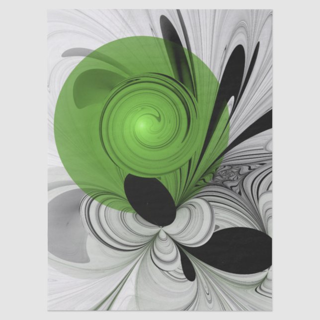 Papier Mousseline Art fractal abstrait noir et blanc avec vert (Recto)