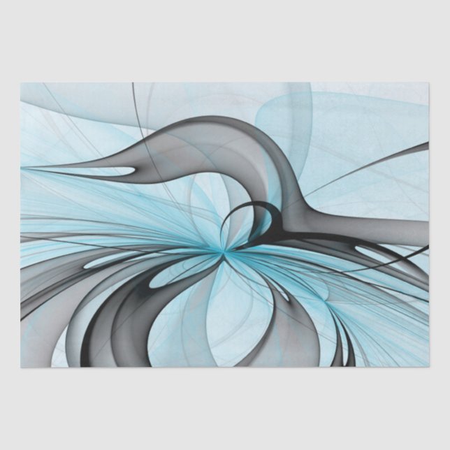 Papier Mousseline Art fractal moderne gris anthracite abstrait bleu (Recto)