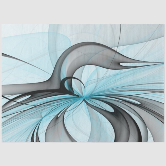 Papier Mousseline Art fractal moderne gris anthracite abstrait bleu (Recto)