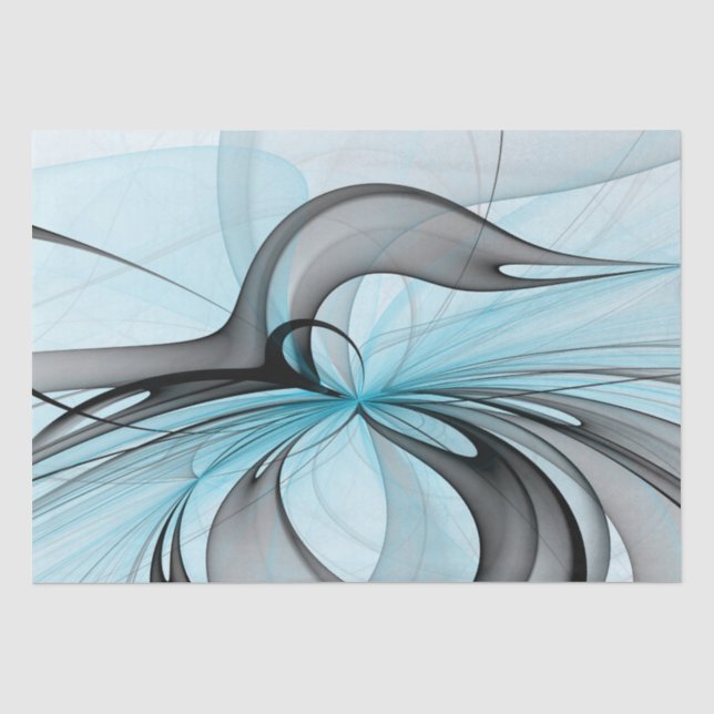 Papier Mousseline Art fractal moderne gris anthracite abstrait bleu (Recto)