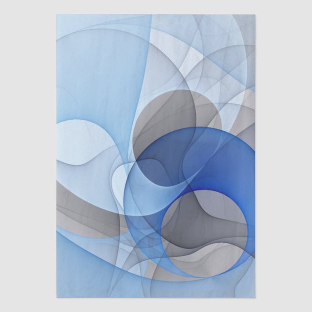 Papier Mousseline Art graphique fractal abstrait bleu gris moderne (Recto)