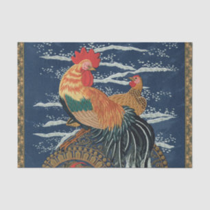 Papier Mousseline Art japonais vintage représentant un coq dragon