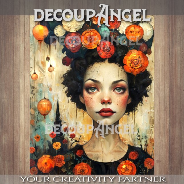 Papier Mousseline Art Moderne - Femme et Fleurs - Découpage (Créateur téléchargé)