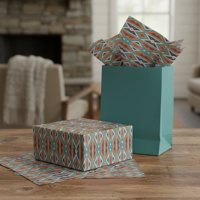 Papier Mousseline Art Mosaïque Turquoise Aqua Rouge Noir Orange Roui (Créateur téléchargé)