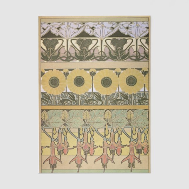Papier Mousseline Art nouveau alphonse mucha fuschia sunflower flora (Recto)