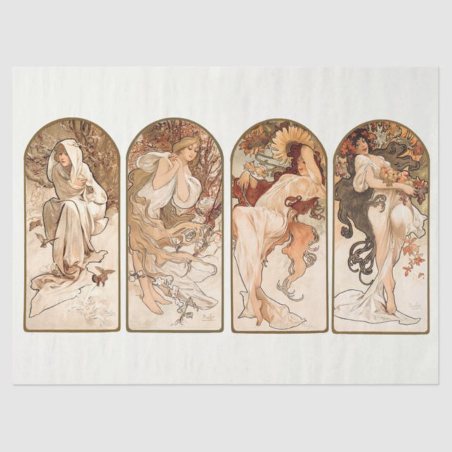 Papier Mousseline Art Nouveau, Art Déco, Saison, Mucha Découpage (Recto)