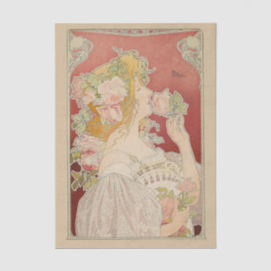 Papier Mousseline Art Nouveau Belle Époque Dame Roses Livemont