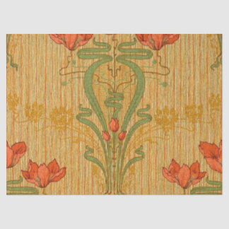 Papier Mousseline Art nouveau elegant floral poppy red gold green 