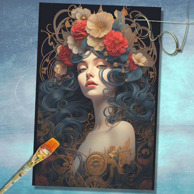 Papier Mousseline Art Nouveau Femme 6 Découpage papier (Créateur téléchargé)