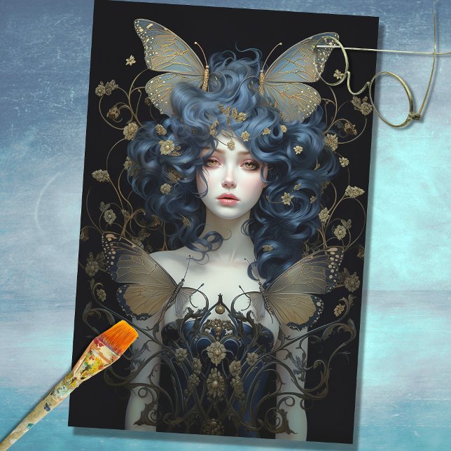 Papier Mousseline Art Nouveau Femme avec Moth 2 Découpage papier (Créateur téléchargé)