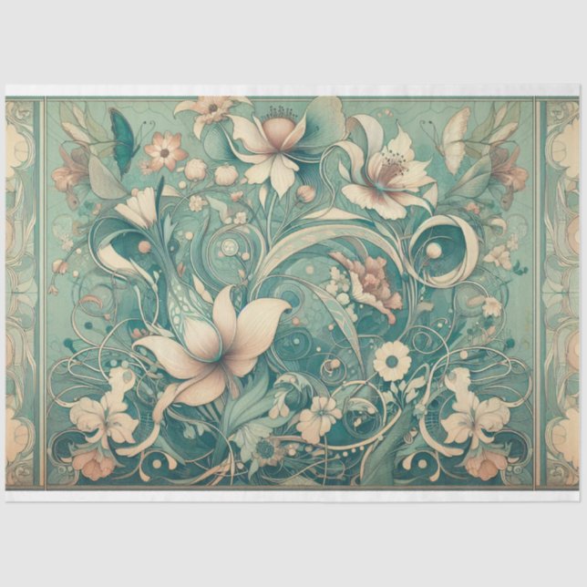 Papier Mousseline Art Nouveau Floral Decoupage Tissue Paper (Recto)