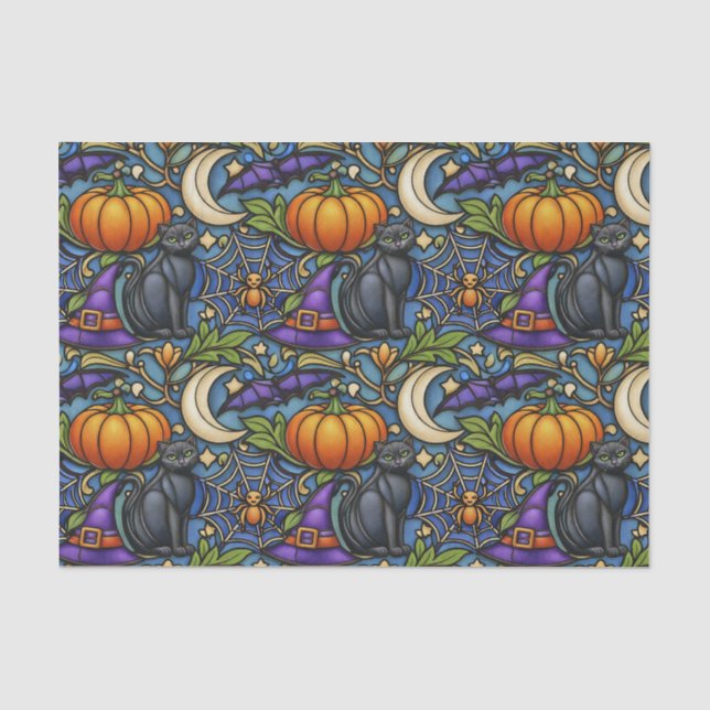 Papier Mousseline Art Nouveau Halloween Bleu (Recto)