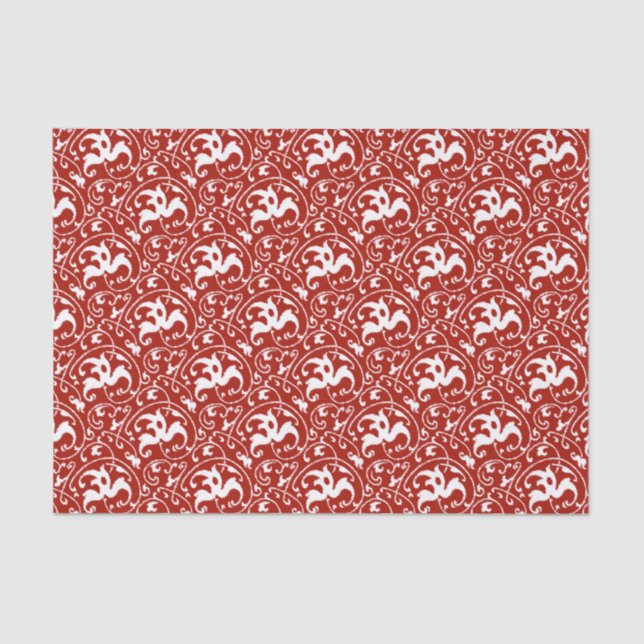 Papier Mousseline Art Nouveau Ikat - Rouge foncé et blanc (Recto)