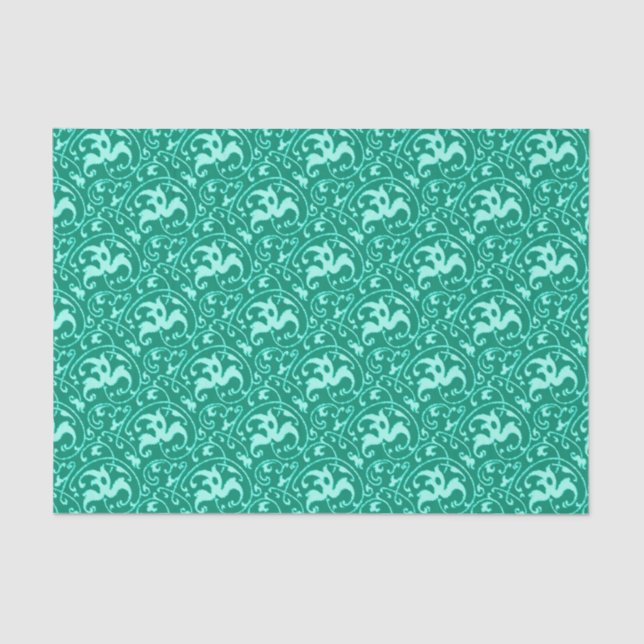Papier Mousseline Art Nouveau Ikat - Turquoise et Aqua (Recto)