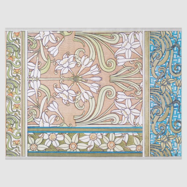 Papier Mousseline Art nouveau jonquille Verneui textile floral art (Recto)