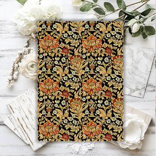 Papier Mousseline Art nouveau Morris lux rouge or noir fleurs