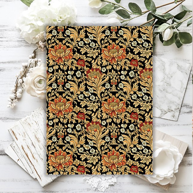 Papier Mousseline Art nouveau Morris lux rouge or noir fleurs (Art nouveau Morris lux red gold black flowers Tissue Paper)