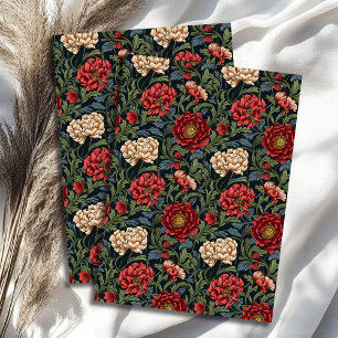 Papier Mousseline Art nouveau Morris rouge bleu pastel bleu