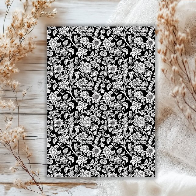 Papier Mousseline Art nouveau Morris tissu de fleurs noir et blanc (Art nouveau Morris black and white flowers tissue Tissue Paper)