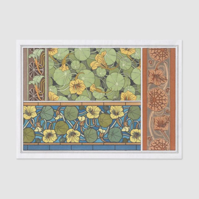 Papier Mousseline Art Nouveau Nasturtiums par Artiste Français 1896 (Recto)
