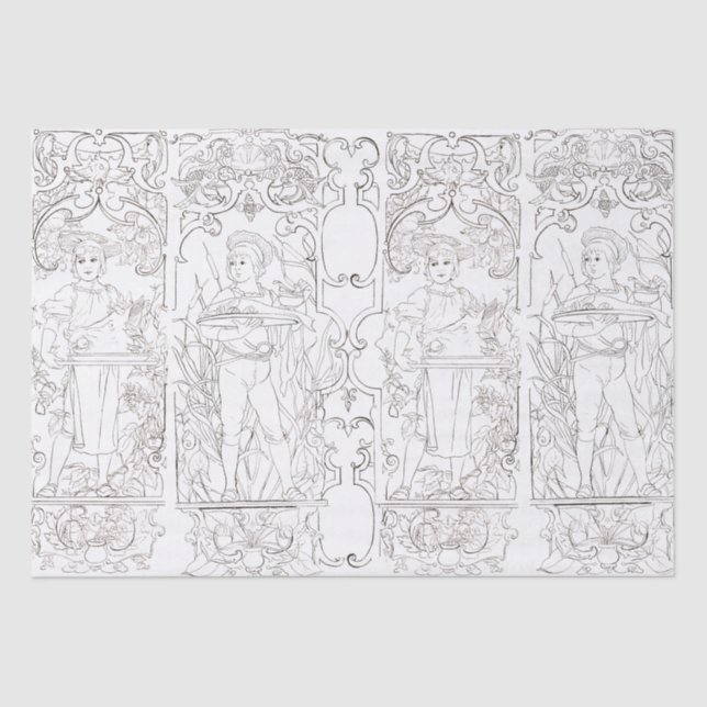 Papier Mousseline Art Nouveau Noir Blanc Cuisiniers Boîtiers Découpa (Recto)