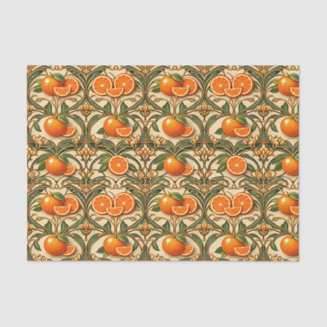 Papier Mousseline Art Nouveau Orange Citrus Golden (Recto)