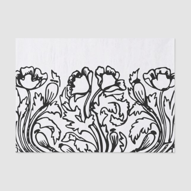 Papier Mousseline Art nouveau poppy floral black white elegant  (Recto)