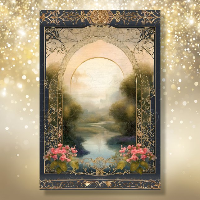 Papier Mousseline Art Nouveau Rococo Castle Navy n Gold Ephemera 5A (Créateur téléchargé)