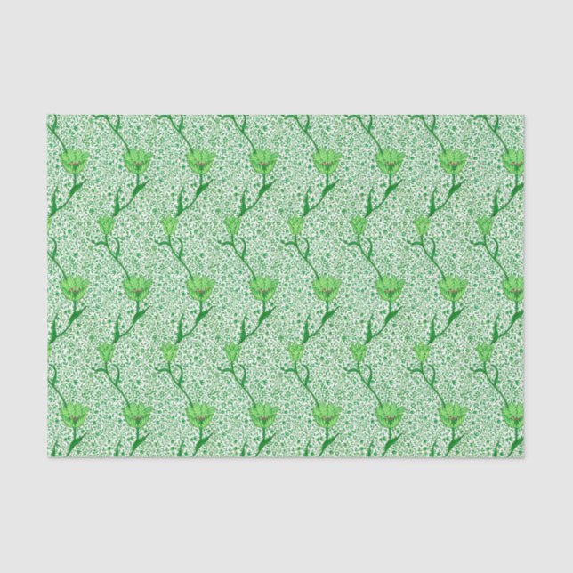 Papier Mousseline Art Nouveau Tulip Damask, Emerald Green (Recto)