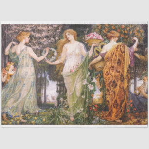 Papier Mousseline Art Nouveau vintage des Quatre Saisons par Walter 