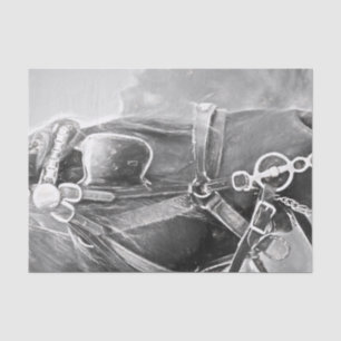 Papier Mousseline Art occidental rustique cheval noir et blanc vinta