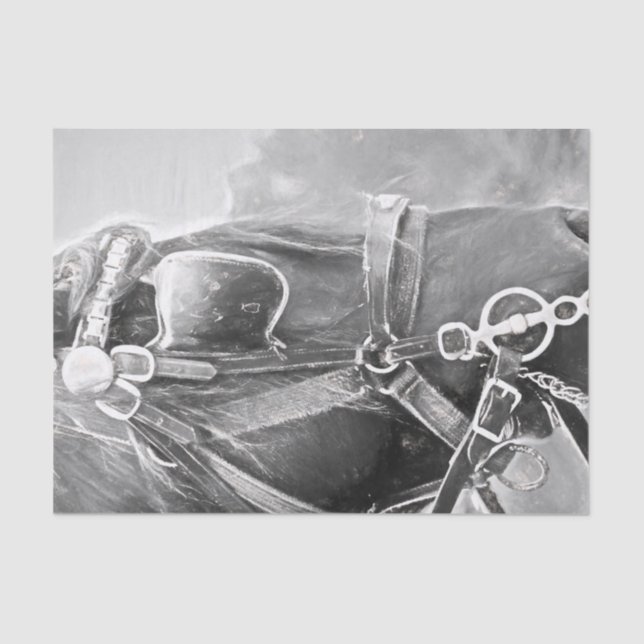 Papier Mousseline Art occidental rustique cheval noir et blanc vinta (Recto)