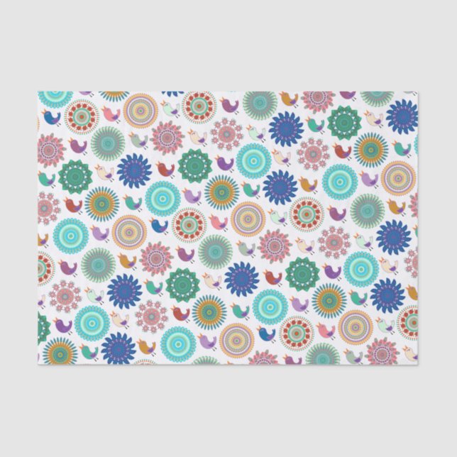 Papier Mousseline Art populaire d'oiseau et de mandala de chant (Recto)