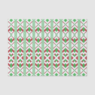 Papier Mousseline Art populaire ethnique letton vert et rouge tribal