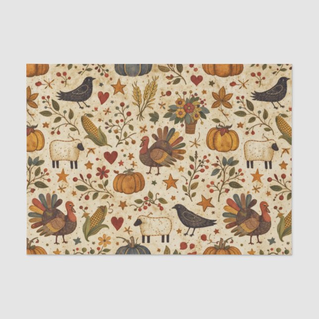 Papier Mousseline Art populaire primitif de Thanksgiving (Recto)