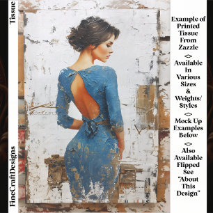 Papier Mousseline Art Texturé, Élégante Dame en Bleu EL4R Découpage